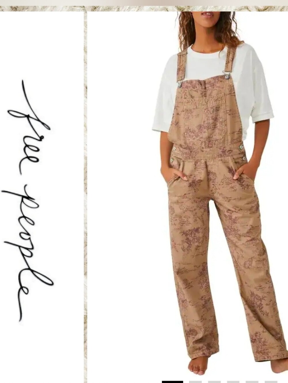 FREE PEOPLE We The Free Ziggy Toile Print Overalls In Desert Combo
